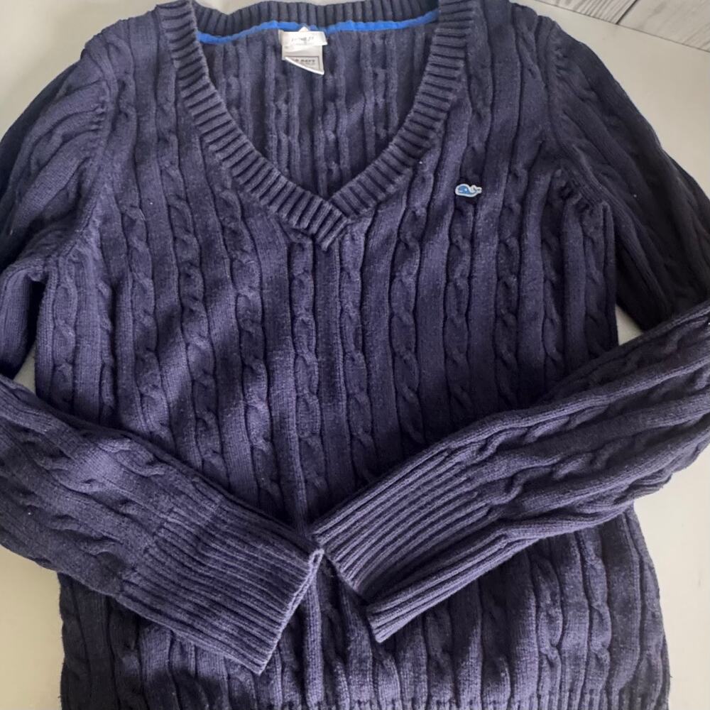 Vintage Y2K Old Navy Navy Blue Cable Knit Cotton Sweater Whale Logo Size XL